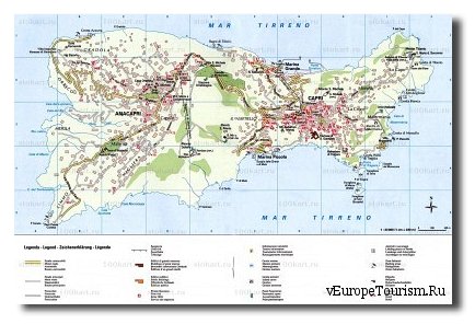 Карта острова Капри в Италии