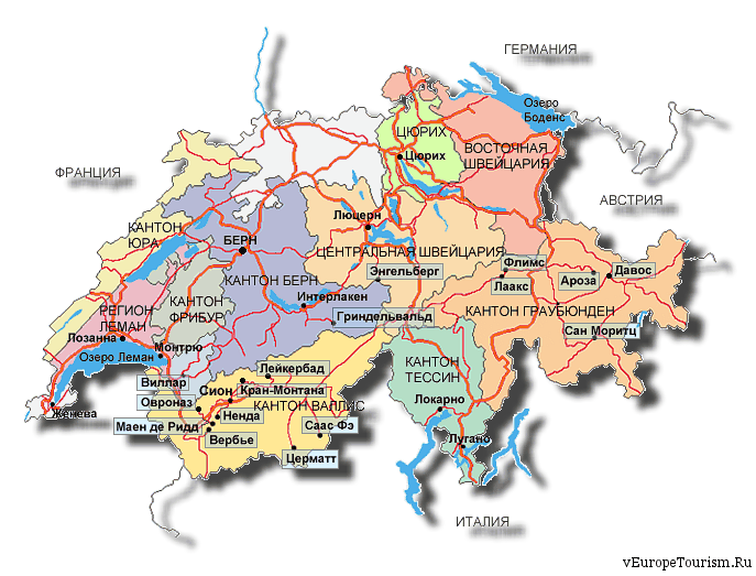 Карта Швейцарии с городами