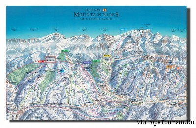 Схема трасс горнолыжного курорта Гштаад в Швейцарии